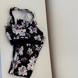 Zella Black and White Floral Sports Bra